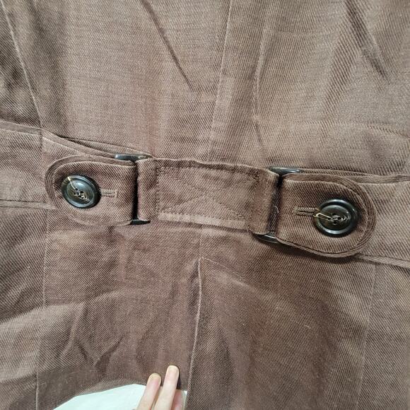 Zara Basic Jacket L Brown Ramie Linen Like Texture Large Blazer Belted Back - Picture 9 of 10